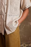 Cord_Ivory Linen Smocking Detailing Abstract Textured Shirt _Online_at_Aza_Fashions