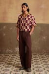 Buy_Cord_Multi Color Linen Print Chequered Floral Shirt With Kahlo Pant _Online_at_Aza_Fashions