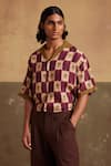 Shop_Cord_Multi Color Linen Print Chequered Floral Shirt With Kahlo Pant _Online_at_Aza_Fashions