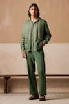 Buy_Cord_Green Linen Plain Straight Pant _at_Aza_Fashions