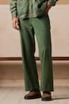 Cord_Green Linen Plain Straight Pant _Online_at_Aza_Fashions