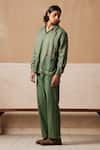 Buy_Cord_Green Linen Plain Straight Pant _Online_at_Aza_Fashions