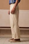 Cord_Beige Linen Embroidered Watermark Pant _Online_at_Aza_Fashions