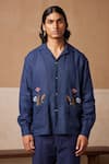 Buy_Cord_Blue Linen Embroidered Floral Bloomer Shacket _at_Aza_Fashions