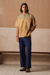 Buy_Cord_Green Linen Printed Impression Dawn Pattern Shirt _at_Aza_Fashions