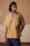 Buy_Cord_Green Linen Printed Impression Dawn Pattern Shirt _Online_at_Aza_Fashions