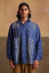 Cord_Blue Linen Printed Spiral Hop Shirt _Online_at_Aza_Fashions