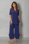 Buy_Pinki Sinha_Blue Crepe Solid Stand Collar Top And Pant Set_at_Aza_Fashions