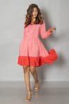 Buy_Pinki Sinha_Pink Crepe Solid Round Short Dress _at_Aza_Fashions