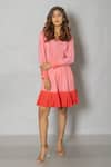 Pinki Sinha_Pink Crepe Solid Round Short Dress _Online_at_Aza_Fashions