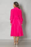 Shop_Pinki Sinha_Pink Crepe Solid Collar Midi Dress _at_Aza_Fashions