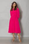 Pinki Sinha_Pink Crepe Solid Collar Midi Dress _Online_at_Aza_Fashions