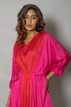 Buy_Pinki Sinha_Pink Crepe Solid V Neck Midi Kaftan Dress_Online_at_Aza_Fashions
