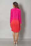 Shop_Pinki Sinha_Pink Crepe Solid Collar Asymmetric Shirt Dress_at_Aza_Fashions