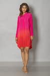 Pinki Sinha_Pink Crepe Solid Collar Asymmetric Shirt Dress_Online_at_Aza_Fashions
