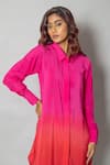 Buy_Pinki Sinha_Pink Crepe Solid Collar Asymmetric Shirt Dress_Online_at_Aza_Fashions