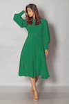 Buy_Pinki Sinha_Green Crepe Solid Collar Front Buttoned Midi Dress _at_Aza_Fashions