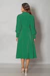 Shop_Pinki Sinha_Green Crepe Solid Collar Front Buttoned Midi Dress _at_Aza_Fashions