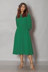 Pinki Sinha_Green Crepe Solid Collar Front Buttoned Midi Dress _Online_at_Aza_Fashions