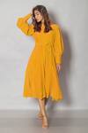 Buy_Pinki Sinha_Yellow Crepe Solid Collar Buttoned Midi Dress _at_Aza_Fashions