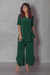 Buy_Pinki Sinha_Green Crepe Solid Stand Collar Plain Top And Pant Set _at_Aza_Fashions