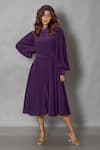 Buy_Pinki Sinha_Purple Crepe Solid Collar Front Buttoned Midi Dress _at_Aza_Fashions