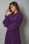 Buy_VISHWA BY PINKI SINHA_Purple Crepe Solid Collar Front Buttoned Midi Dress _Online_at_Aza_Fashions