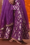 Pinki Sinha_Purple Banarasi Silk Floral V Neck Pattern Kurta Sharara Set_Online_at_Aza_Fashions