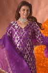Buy_Pinki Sinha_Purple Banarasi Silk Floral V Neck Pattern Kurta Sharara Set_Online_at_Aza_Fashions