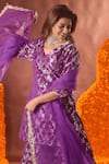 Shop_Pinki Sinha_Purple Banarasi Silk Floral V Neck Pattern Kurta Sharara Set_Online_at_Aza_Fashions