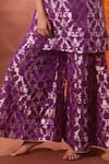 Pinki Sinha_Purple Banarasi Silk Floral V Neck Pattern Kurta And Sharara Set _Online_at_Aza_Fashions