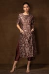 Buy_Pinki Sinha_Brown Banarasi Silk Floral Round Pattern Neck Kurta And Pant Set _at_Aza_Fashions