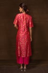 Shop_Pinki Sinha_Pink Banarasi Silk Floral Round Pattern Half Sleeve Kurta And Pant Set _at_Aza_Fashions