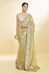 Buy_Priyal Bhardwaj_Green Organza Hand Embroidered Sequin Resham And Saree_at_Aza_Fashions
