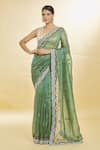 Buy_Priyal Bhardwaj_Green Organza Hand Embroidered Sequin Resham And Zari Saree _at_Aza_Fashions