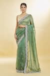 Shop_Priyal Bhardwaj_Green Organza Hand Embroidered Sequin Resham And Zari Saree _Online_at_Aza_Fashions