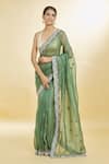 Priyal Bhardwaj_Green Organza Hand Embroidered Sequin Resham And Zari Saree _at_Aza_Fashions