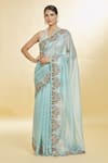 Priyal Bhardwaj_Blue Organza Hand Embroidered Sequin Resham Bordered Saree _Online_at_Aza_Fashions