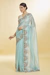 Buy_Priyal Bhardwaj_Blue Organza Hand Embroidered Sequin Resham Bordered Saree _Online_at_Aza_Fashions