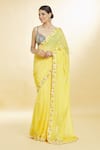 Buy_Priyal Bhardwaj_Yellow Organza Hand Embroidered 3d Floral Applique Saree_Online_at_Aza_Fashions