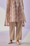 Buy_Surbhi Gupta_Grey Flora Hand Block Print Long Shirt Trouser Set_Online_at_Aza_Fashions