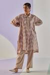 Shop_Surbhi Gupta_Grey Flora Hand Block Print Long Shirt Trouser Set_Online_at_Aza_Fashions