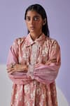 Shop_Surbhi Gupta_Pink Shirt Cotton Silk Print Hand Block Collar Bloom Long Trouser Set _Online_at_Aza_Fashions