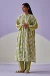 Buy_Surbhi Gupta_Green Shirt Cotton Silk Print Hand Block Floral Long Trouser Set _at_Aza_Fashions