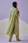 Shop_Surbhi Gupta_Green Shirt Cotton Silk Print Hand Block Floral Long Trouser Set _at_Aza_Fashions