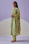 Surbhi Gupta_Green Shirt Cotton Silk Print Hand Block Floral Long Trouser Set _Online_at_Aza_Fashions