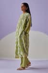 Buy_Surbhi Gupta_Green Shirt Cotton Silk Print Hand Block Floral Long Trouser Set _Online_at_Aza_Fashions