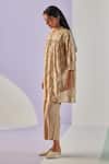 Surbhi Gupta_Grey Shirt Cotton Silk Print Hand Block Daisy Bloom Trouser Set _Online_at_Aza_Fashions