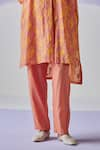 Surbhi Gupta_Orange Shirt Cotton Silk Print Hand Block Collar Long Trouser Set _Online_at_Aza_Fashions