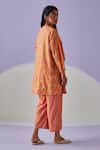 Shop_Surbhi Gupta_Orange Jacket Cotton Silk Print Blossomy Jacket Wide Trouser Set _at_Aza_Fashions